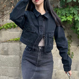 ブラックルーズフィットクロップドデニムジャケット code 20003