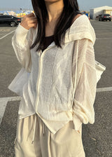 MESH KNIT HOOD ZIP-UP
