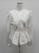 Cello V-Neck Shirred Blouse