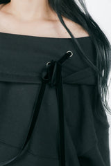 offshoulder ribbon hoodie(black)