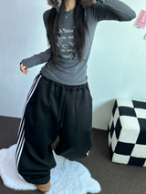 フリース❤トラックビッグポケットロングワイドバルーンパンツ 🖤🩶💛4カラー