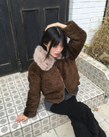 Nuha Faux-Fur Collar Quilted Short Zip-Up Jacket
