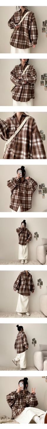 Furden Wool Lining Pocket Oversized Checkered Shirt Jacket