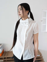 DRAPE COLLAR BLOUSE (WHITE)