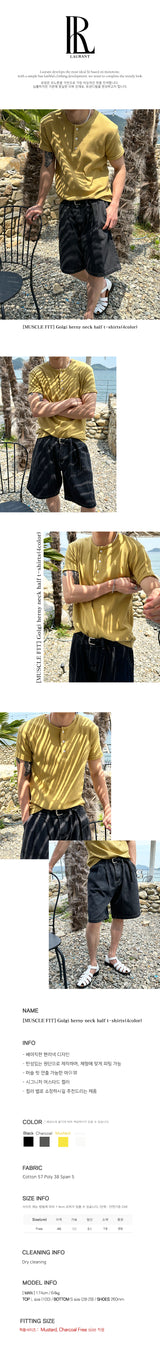 [MUSCLE FIT] ゴルジヘンリーネックハーフTシャツ（4color）