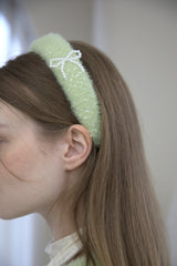 Ribbon Pearl Fur Hairband Green