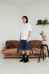 Washed denim shorts/dark-blue