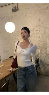 レースツイストシャーリングロングスリーブTシャツ
