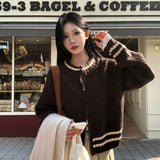 [BELLIDE MADE] Round colour matching knit zip-up