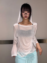 ミドル ドレープ ルーズ フーデッド ロングスリーブ Tシャツ 3カラー