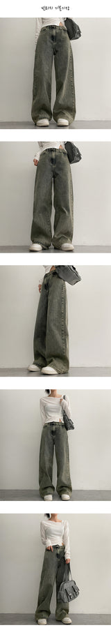 【ベーシック・ロング/S-3XL】バヌヌ バックバンディングヴィンテージデニムワイドパンツ