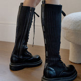 Lena Knit Lace-up Long Walker Boots_B2525