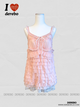 peach chiffon frill lace dress (cardigan set)
