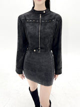 1059. Star stud suede crop jk (2color)