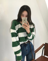 [MADE] striped deep V-neck knit