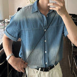 LMN Labo cut brush short-sleeved denim shirt (2 colors)
