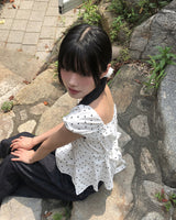 リーズドットパフストラップブラウス