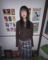 (2color) Knit Pocket Check Mini Skirt