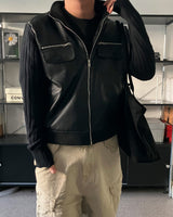 OR high neck knit leather jacket