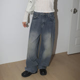 [Long/Short length] Eton One Pintuck Washed Wide Denim Pants