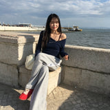 ドド スナップボタン オフショルダー ボートネック パネルド ロングスリーブ Tシャツ (5 Colors)