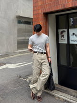 Twill curved wide cargo pants