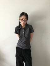 Shirring Dot Collar T-Shirt (3color)