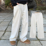 オーラワンピンタックコットンフリースワイドパンツ (White)