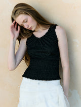 SMOCKING SHIRRING BLOUSE BLACK
