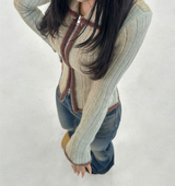 COLOR-BLOCK GRADATION 2-WAY KNIT ZIP-UP - 2 COLOR