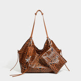 Star Keyring Leopard Print Oversized Tote Bag