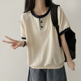 Os snap color matching sweatshirt short-sleeved T-shirt