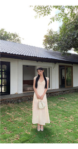Ivory Punching Layered Long Dress