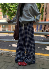 ネイビーチェックコットンバンドポケットパンツ