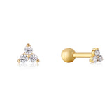 Sparkling Trio Stone Barbell Single 925 Silver One-Side Piercing E035-08G