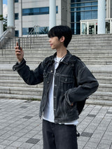 Basic Washed Black Denim Jacket