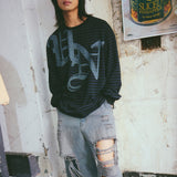 Untitled ビギニング ストライプビッグロゴサルファーダイ長袖 Faded Black