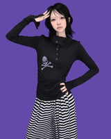 スカル ハイネック スリムTシャツ