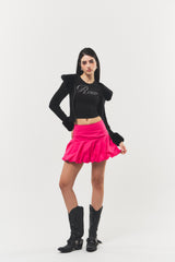 Balloon-fit Cotton Mini Skirt Hot Pink