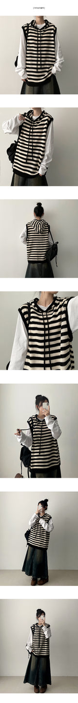 Bead Dangara Stripe Knit Hooded Vest