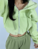 (LOWEST PRICE!/HOT DEAL♥) フリースシェルパフーディージップアップバンディングセミクロップドフーディー - 3 COLOR