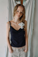  T/T Eyelet shirred knit top (navy)