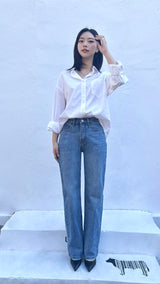 4TH REORDER LOOSE STRAIGHT FIT BLUE DENIM PANTS code 18100