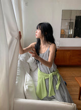 ウメ チェック ティアード ロング スリーブレス ビスチェ ワンピース (Adjustable Straps)