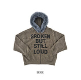 Loud Corduroy Studded Fur Hooded Zip-Up