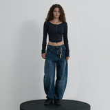 ナイロンボタンクロップTシャツ [Fabric by ITALY] - ネイビー