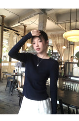 Back White Bow Long Sleeve Knit T-shirt