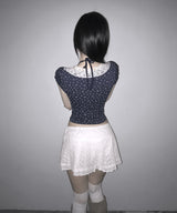 floral puff lace tee (3colors)