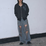 Untitled スターリーナイトスモールストライプフードジップアップ BLack Chacoal