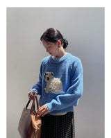 3D Embroidery Ribbon Fleece Deco Knit Sweater